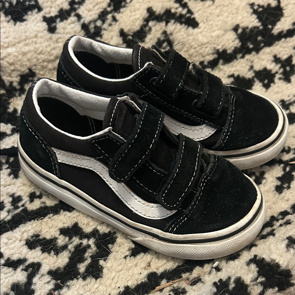 Vans Kids Black and White Velcro Sneakers